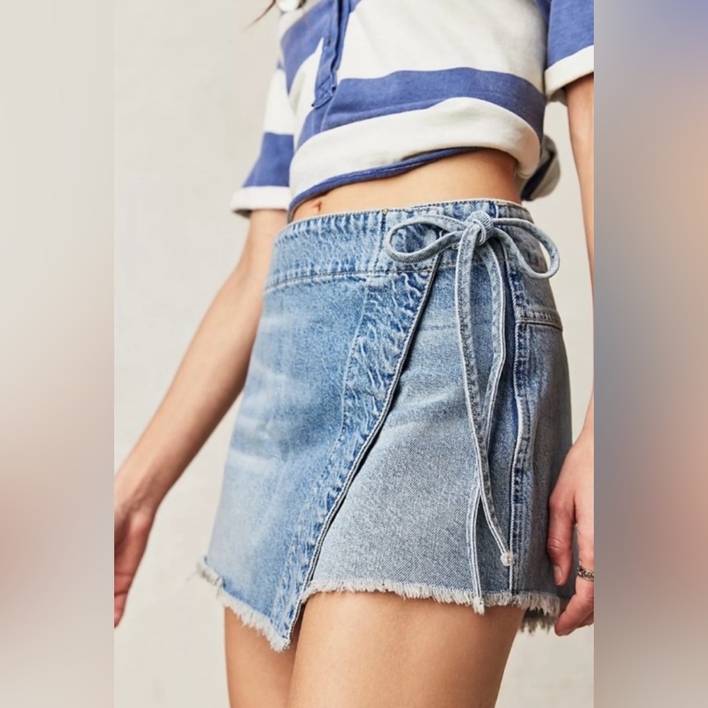 Free People We the free Emmy Denim Skort mini wrap tie